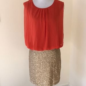 MM Couture Orange Blouse Dress with Sequined Skirt